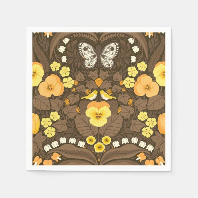 Yellow pansies, birds and butterflies napkin (Front)