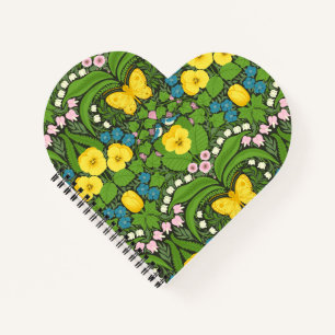 Yellow pansies, birds and butterflies notebook