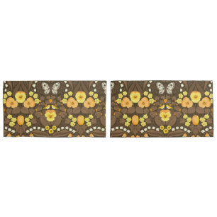 Yellow pansies, birds and butterflies pillowcase