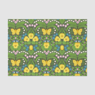 Yellow pansies, birds and butterflies tissue paper