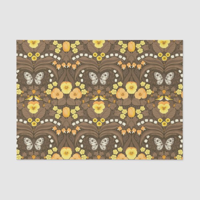 Yellow pansies, birds and butterflies tissue paper (Front)