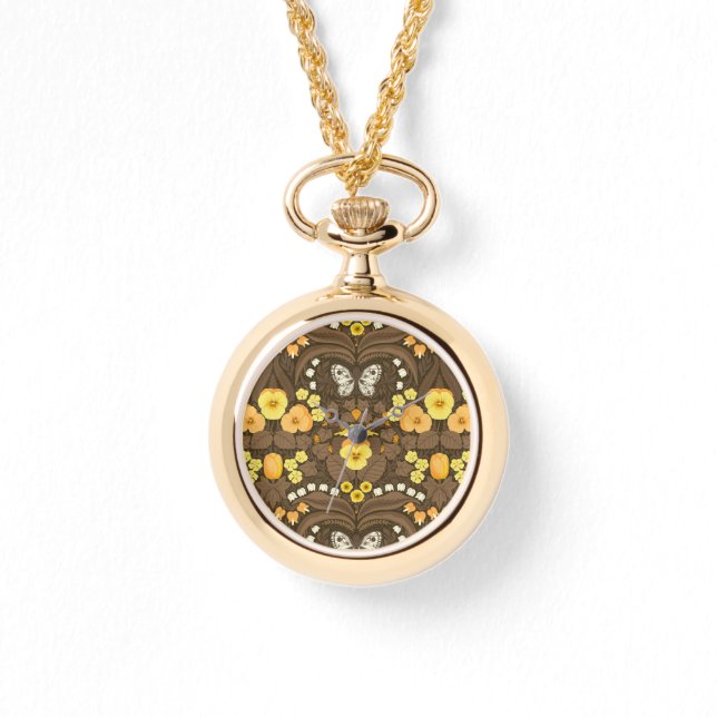 Yellow pansies, birds and butterflies watch (Front)