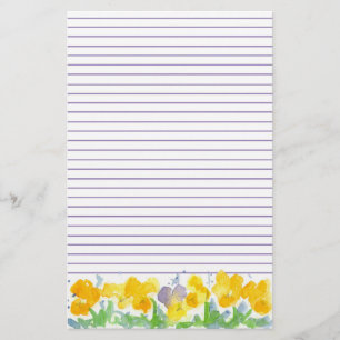 Yellow Pansies Floral Watercolor Painting Lined Stationery