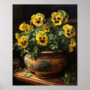 Yellow Pansy Flowers Art Print Poster