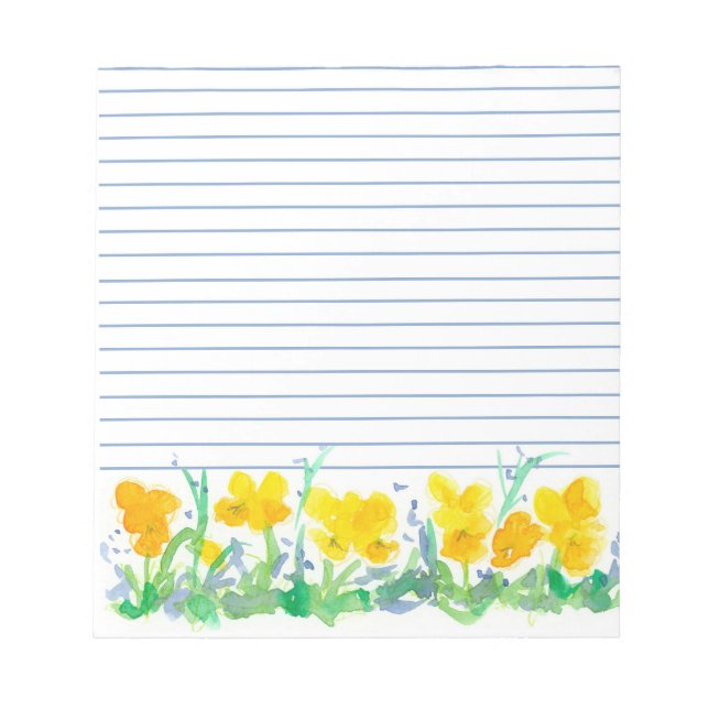 Yellow Pansy Flowers Watercolor Floral Art Notepad (Front)