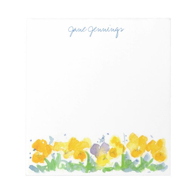 Yellow Pansy Flowers Watercolor Floral Art Notepad (Front)
