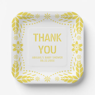 Yellow papel picado art Thank You Baby Shower Paper Plate