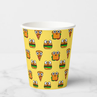 yellow Paper cups with cute colourful fast food