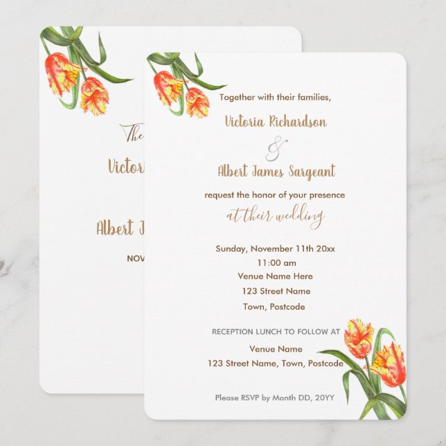 Yellow Parrot Tulips Floral Wedding Invitation (Front/Back)