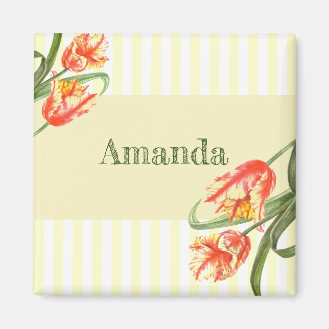 Yellow Parrot Tulips Flower Floral Art Magnet (Front)