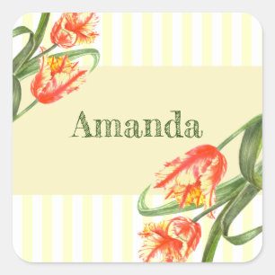 Yellow Parrot Tulips Flower Floral Art Square Sticker