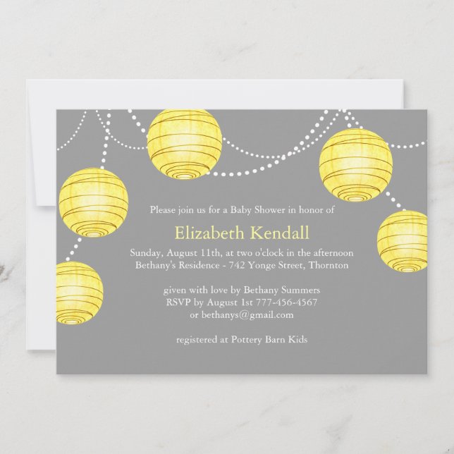 Yellow Party Lantern Baby Shower Invitation (Front)