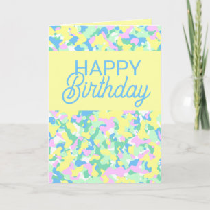 Yellow Pastel Camo Happy Birthday Card