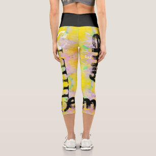 Yellow pastel colour personalised Name 5 Letters C Capri Leggings