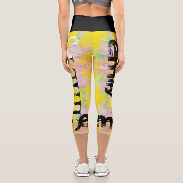 Yellow pastel colour personalised Name 5 Letters C Capri Leggings (Back)