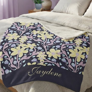 Yellow Pastel Flowers Among Vines Sherpa Blanket