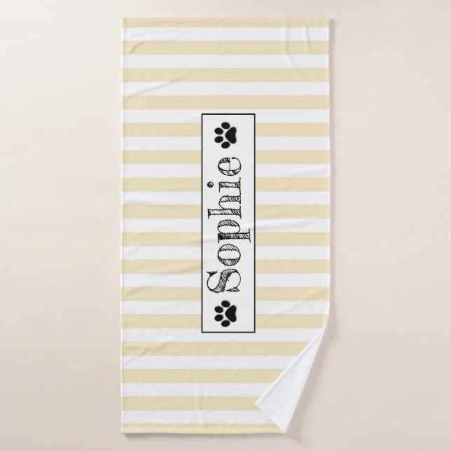 Yellow Pastel Stripes Personalised Dog Cat Pet  Bath Towel (Bath Towel)