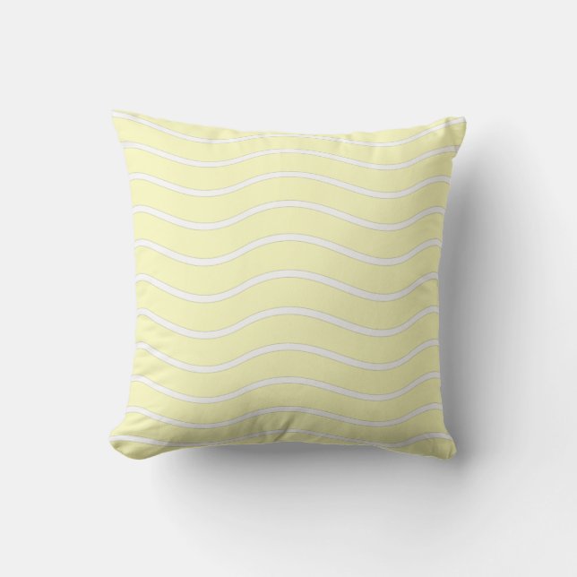 Yellow Pastel & White Wavy Lines Design Cushion (Front)