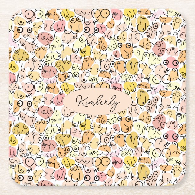 yellow pastel woman square paper coaster (Front)