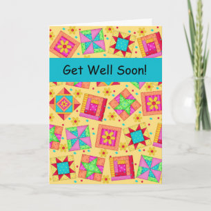 Yellow Patchwork Quilt Block Art Get Well Soon Card