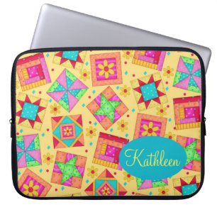 Yellow Patchwork Quilt Block Art Personalised Laptop Sleeve