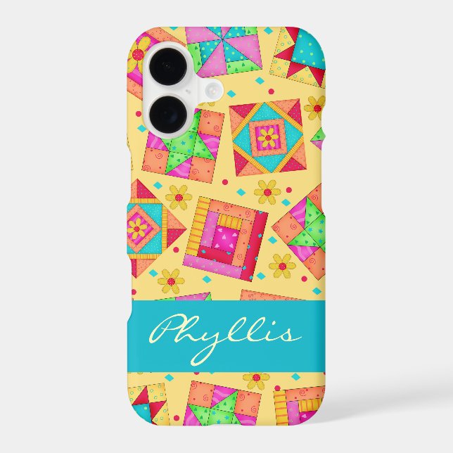 Yellow Patchwork Quilt Block Name Personalised (Back)