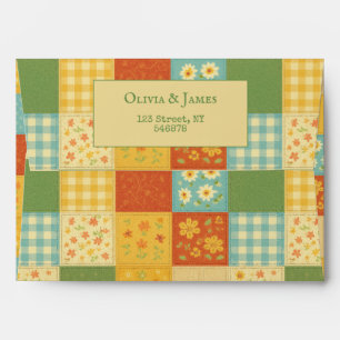 Yellow Patchwork Quilt Rustic Farmhouse Floral Envelope