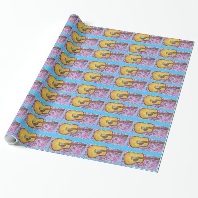 yellow patina acoustic guitar wrapping paper (Unrolled)