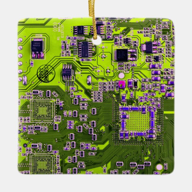 Yellow PCB Circuit Board Design for IT Pros Ceramic Ornament (Front)