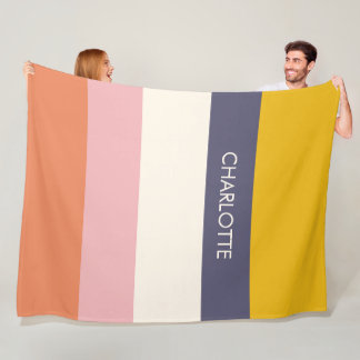 Yellow Peach Modern Color Blocks Stripes Custom Fleece Blanket