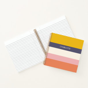 Yellow Peach Modern Colour Blocks Stripes Custom  Notebook