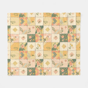 Yellow Peach Quilt Patchwork Gingham Cottagecore Fleece Blanket