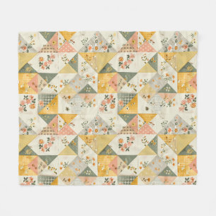 Yellow Peach Quilt Patchwork Gingham Cottagecore Fleece Blanket