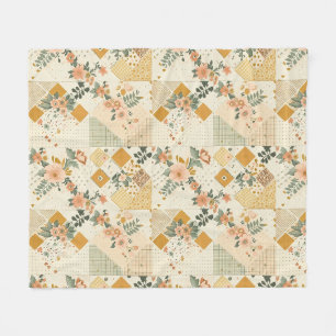 Yellow Peach Quilt Patchwork Gingham Cottagecore Fleece Blanket