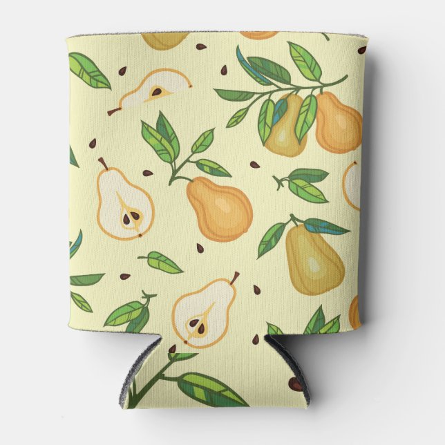 Yellow Pear Fruits: Vintage Illustration. Can Cooler (Front)