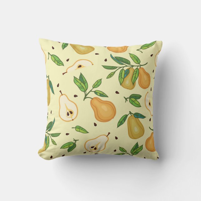 Yellow Pear Fruits: Vintage Illustration. Cushion (Front)