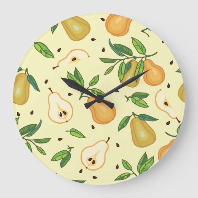 Yellow Pear Fruits: Vintage Illustration. Large Clock (Front)