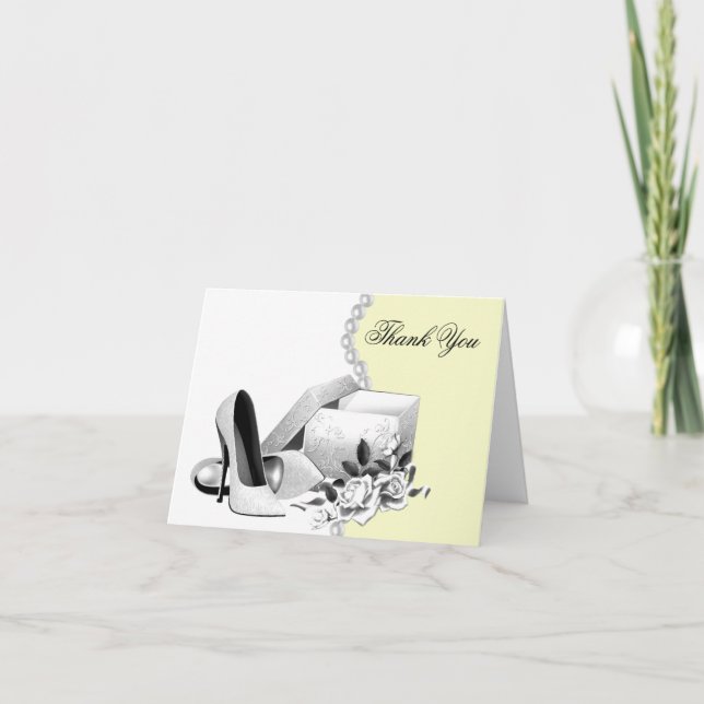 Yellow Pearls High Heel Shoes Thank You Cards (Front)