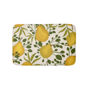 Yellow Pears Leaves White Background Bath Mat