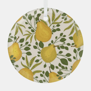 Yellow Pears Leaves White Background Glass Tree Decoration