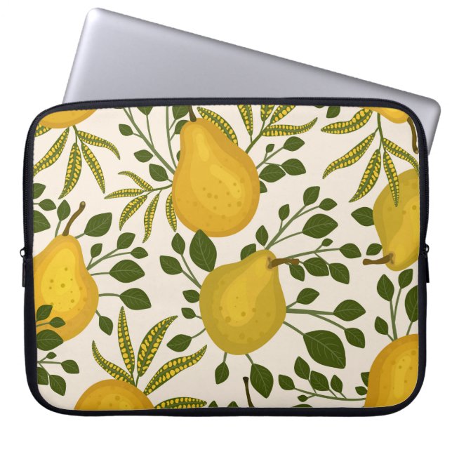 Yellow Pears Leaves White Background Laptop Sleeve (Front)
