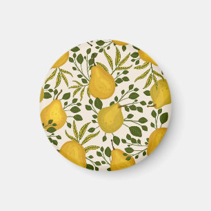 Yellow Pears Leaves White Background Magnet