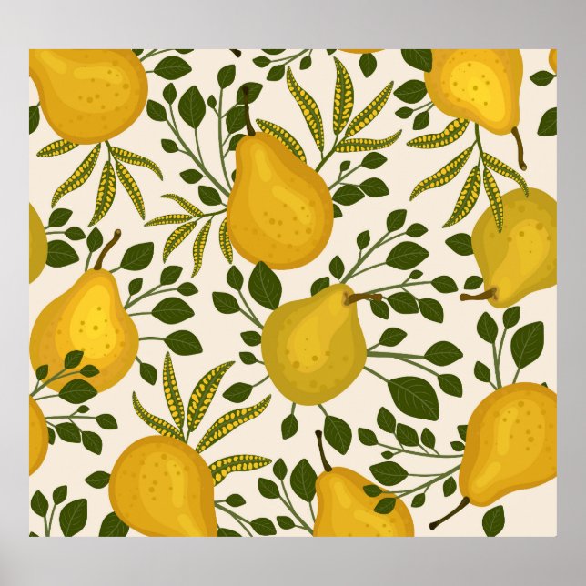 Yellow Pears Leaves White Background Poster (Front)
