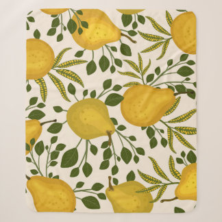 Yellow Pears Leaves White Background Sherpa Blanket
