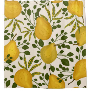 Yellow Pears Leaves White Background Shower Curtain