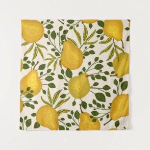 Yellow Pears Leaves White Background Tapestry