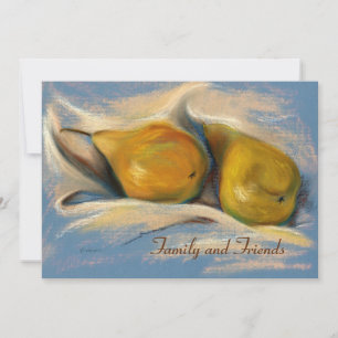 Yellow Pears on Blue Paper Drawing Thanksgiving Invitation
