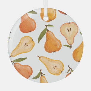 Yellow Pears: Seamless White Background. Glass Tree Decoration