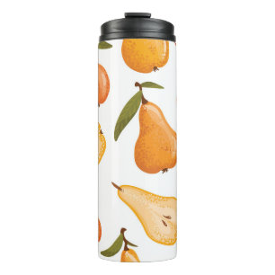 Yellow Pears: Seamless White Background. Thermal Tumbler