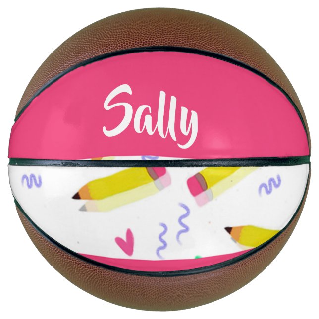 Yellow pencils and scrabbles on white basketball (Front)